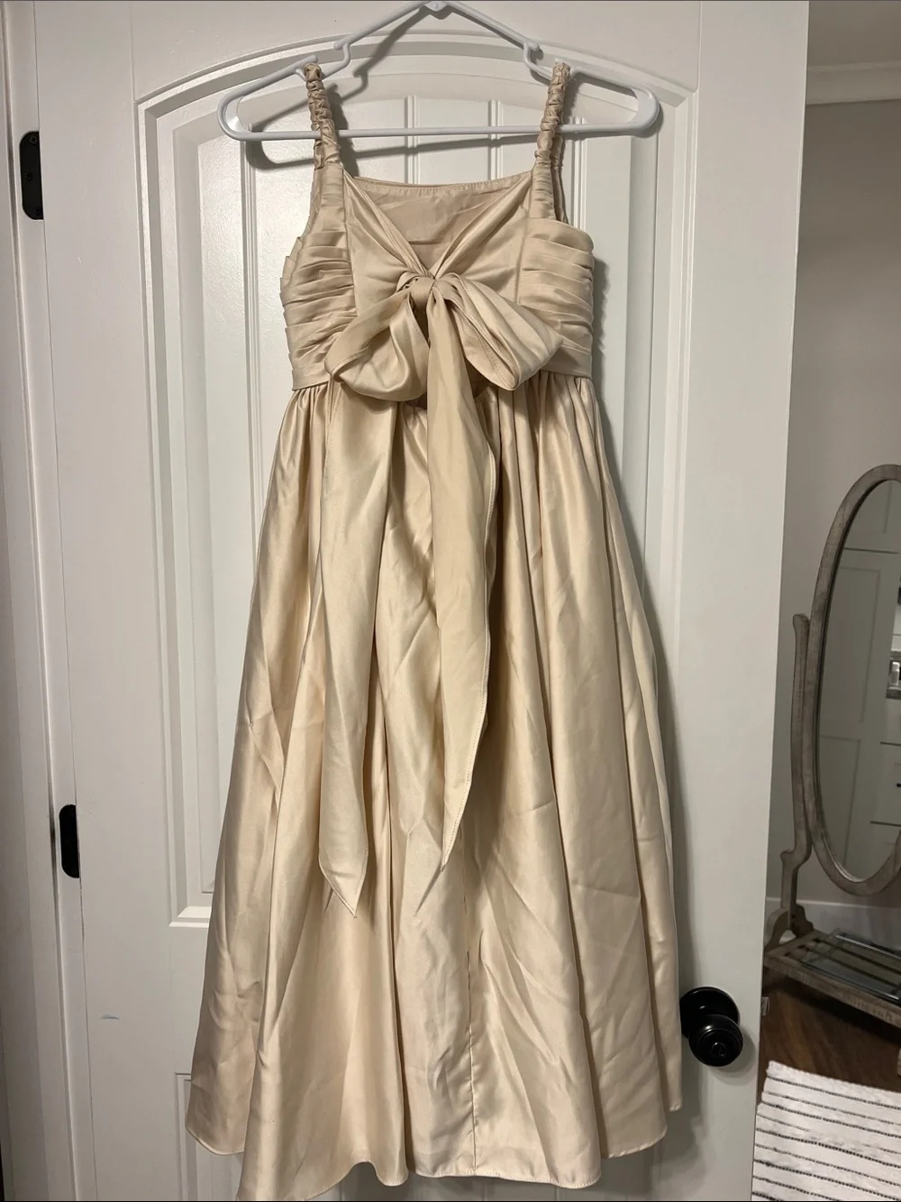 Azazie Cream Satin Girls' Formal Dress with Ruched Bodice